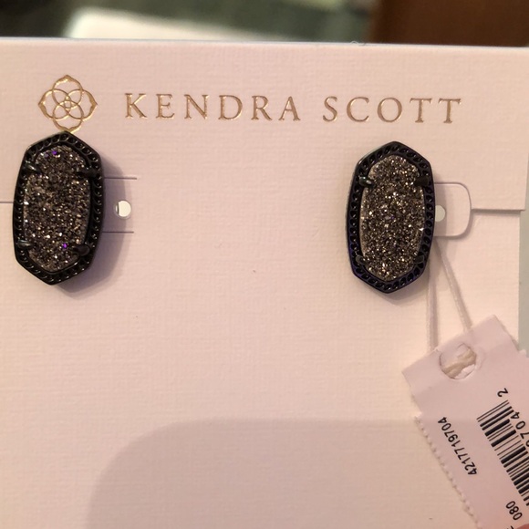 Kendra Scott Ellie Gunmetal Tone Stud Earrings With Platinum Drusy NWT - Picture 16 of 16